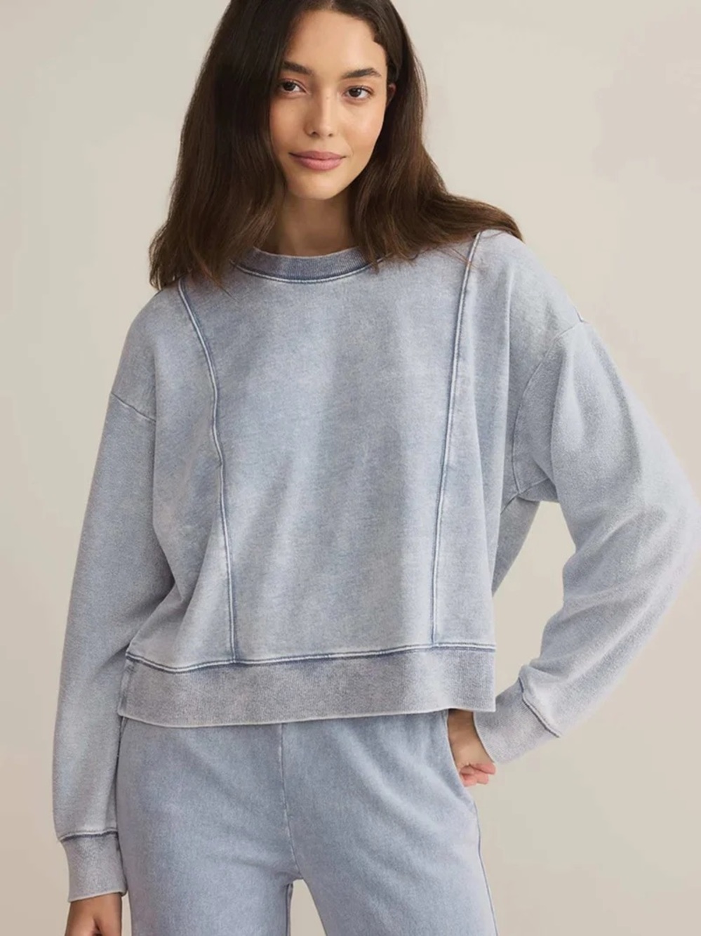 Z Supply LAX Knit Denim Sweatshirt In Washed Indigo